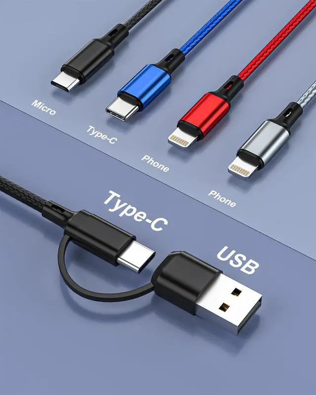 Alt view image 2 of 7 - seynli 6-in-1 Multi Charging Cable 6ft, Charging Cables for Multiple Devices, Compatible with iPhone, USB-C, Micro USB - Multi End Charging Cable Supports 2.4A Fast Charging