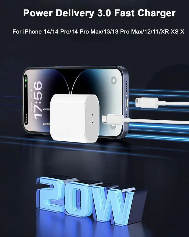 Alt view image 2 of 7 - iPhone Super Fast Charger 2-Pack 20W Rapid USB C Charger Block with 6.6ft Type C to Lightning Cable Quick Charging Cord for iPhone 14/13/12/11/Pro Max/Mini/Plus/SE/Xr/X/Xs