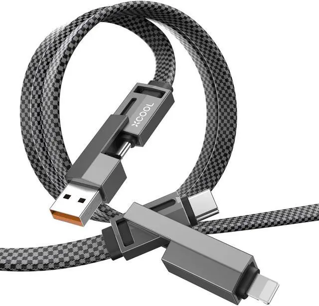 Main image of USB C Cable 4-in-1 USB-C Cable (3ft) 100W C to C Cable Fast Charging with Hook-and-Loop Fastener and Cable Management Universal Charging Cable for MacBook iPad iPhone  Gray
