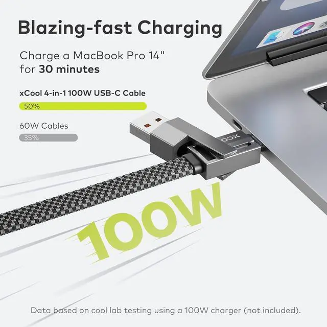Alt view image 4 of 7 - USB C Cable 4-in-1 USB-C Cable (3ft) 100W C to C Cable Fast Charging with Hook-and-Loop Fastener and Cable Management Universal Charging Cable for MacBook iPad iPhone  Gray