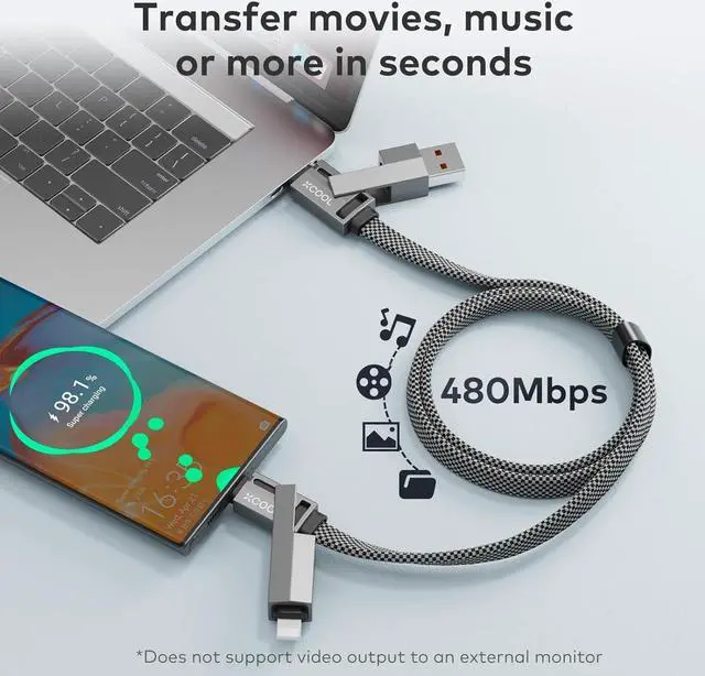 Alt view image 6 of 7 - USB C Cable 4-in-1 USB-C Cable (3ft) 100W C to C Cable Fast Charging with Hook-and-Loop Fastener and Cable Management Universal Charging Cable for MacBook iPad iPhone  Gray