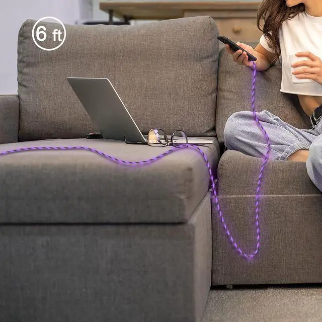 Alt view image 7 of 7 - Areson USB Type C Cable, LED Light up USB A to Type C Charger Cord Compatible with Samsung Galaxy S20/S10/S9/S8, LG V40, 3A Lighted Fast Charge Cord (Purple, 6 ft)