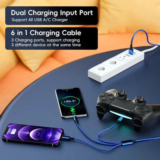 Alt view image 2 of 7 - 3Pack Multi 6 in 1 Fast Charging Cable 4FT/1.2M Quick Charge Cord Nylon Braided USB A/C to Type C+Micro USB+i-Product Connector Sync Adapter for iPhone/Android/Tablets