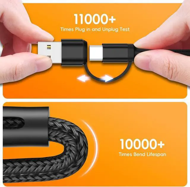 Alt view image 5 of 7 - 3Pack Multi 6 in 1 Fast Charging Cable 4FT/1.2M Quick Charge Cord Nylon Braided USB A/C to Type C+Micro USB+i-Product Connector Sync Adapter for iPhone/Android/Tablets