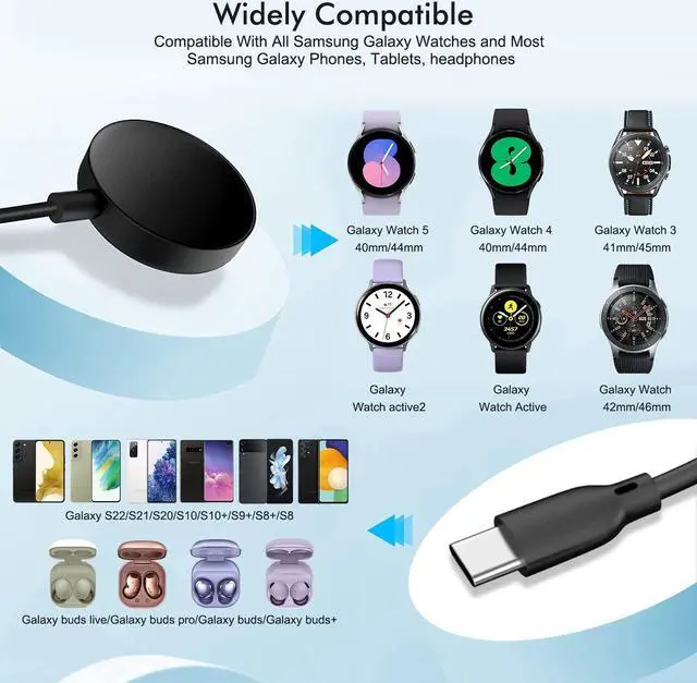 Alt view image 4 of 7 - 2 in 1 Samsung Watch Charger 6.6FT/2M Galaxy Watch Charger Cable with 18W USB A Fast Charger Power Adapter Plug for Samsung Galaxy Watch 6/5/4/3/2/1,Galaxy S23/S22/S21/S20/S10/Note 20/10/9/8,Buds,Tab