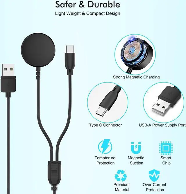 Alt view image 5 of 7 - 2 in 1 Samsung Watch Charger 6.6FT/2M Galaxy Watch Charger Cable with 18W USB A Fast Charger Power Adapter Plug for Samsung Galaxy Watch 6/5/4/3/2/1,Galaxy S23/S22/S21/S20/S10/Note 20/10/9/8,Buds,Tab