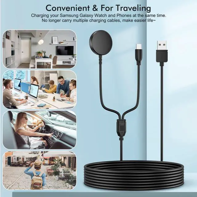 Alt view image 7 of 7 - 2 in 1 Samsung Watch Charger 6.6FT/2M Galaxy Watch Charger Cable with 18W USB A Fast Charger Power Adapter Plug for Samsung Galaxy Watch 6/5/4/3/2/1,Galaxy S23/S22/S21/S20/S10/Note 20/10/9/8,Buds,Tab