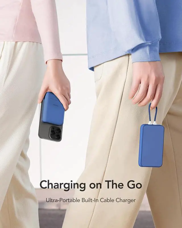 Alt view image 2 of 7 - Charmast Compact Wired Portable Charger, Slim 10000mAh Fast Charging Power Bank with Built-in Versatile Cable (Removable) for iPhone & Android (No-Wireless), Aesthetic Gifts for Family Friends
