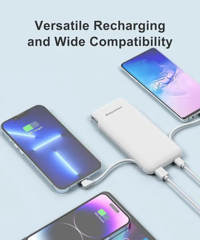 Alt view image 3 of 6 - Portable Charger Power Bank with Built in Cable and AC Wall Plug, 10000mAh Fast USB C Phone Charger, Slim Thin Mini Charging Battery Pack Compatible with Smartphones and All USB-C Devices