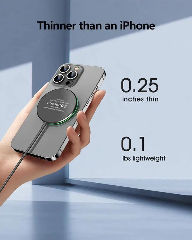 Alt view image 2 of 6 - Magnetic Wireless Charger 15W Ultra-Fast Apple Mag-Safe Charger for iPhone 15/15 Pro/15 Plus/15 Pro Max/14/13/12 Series Magnet Charging Pad with Sleep-Friendly Ligh for  3/2/Pro