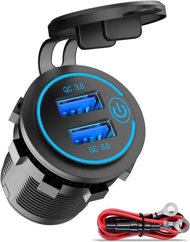 Main image of Qidoe 36W Dual QC3.0 USB Power Charger Socket, Waterproof 12V USB Outlet with Touch Switch Car USB Port for RV Motorcycle Boat Marine Truck Golf Cart