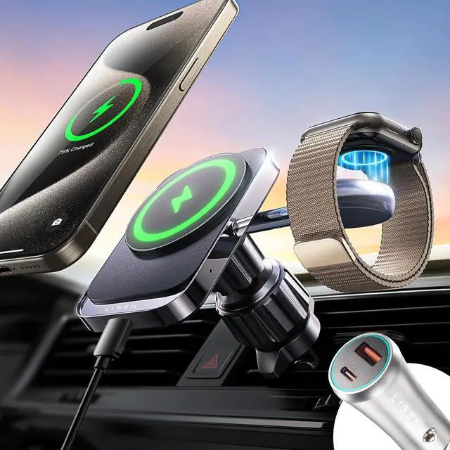 Main image of LISEN 2 in 1 for 18W MagSafe Car Mount Charger [2024 Upgrade] Wireless Car Vent Charger Magnetic Car Phone Holder Mount for iPhone Car Accessories for iPhone 15 14 13 12 Pro Max Plus Apple Watch