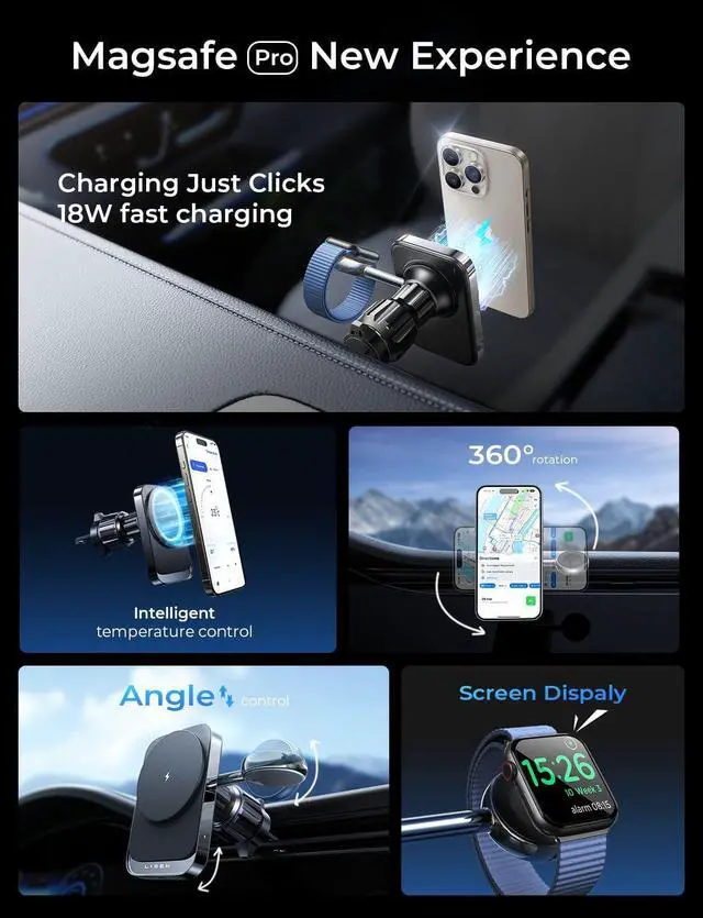 Alt view image 6 of 7 - LISEN 2 in 1 for 18W MagSafe Car Mount Charger [2024 Upgrade] Wireless Car Vent Charger Magnetic Car Phone Holder Mount for iPhone Car Accessories for iPhone 15 14 13 12 Pro Max Plus Apple Watch
