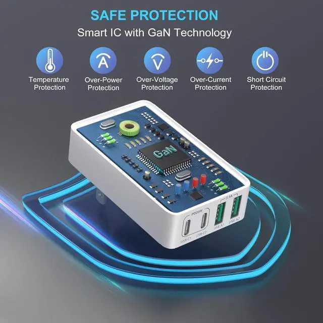 Alt view image 6 of 7 - USB C Wall Charger Flat, OKRAY 40W 4-Port QC+PD3.0 Slim USB-C Fast Charging Block with Foldable Plug, Multiport Portable Power Adapter Compatible for iPhone 15/14/13/12/11/iPad, Samsung GalaxyS23 Note