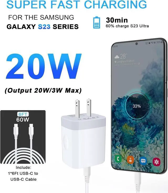 Alt view image 2 of 7 - USB C Fast Samsung Charger Box 6ft C to C Cord for Galaxy S25 Ultra S25 Plus A16 5G A14 5G,A15 A25 A13 A54,A24 S24 FE S23 A03s A53 A23 S22 S21 S20,20W Wall Android Phone Block Type C Charging Cable