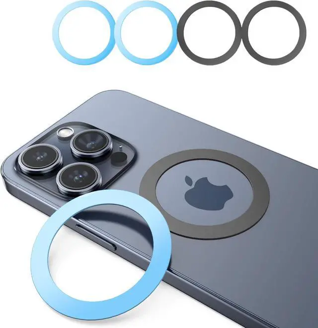 Main image of LISEN Ultra-Thin(0.4mm) for Magsafe Sticker, Strong Suction Magsafe Ring, Magsafe Ring Magnet Compatible with Magsafe Wireless Charger for iPhone 15 Pro Max 14 13 12,Samsung, 4 Pack(Blue,Black)
