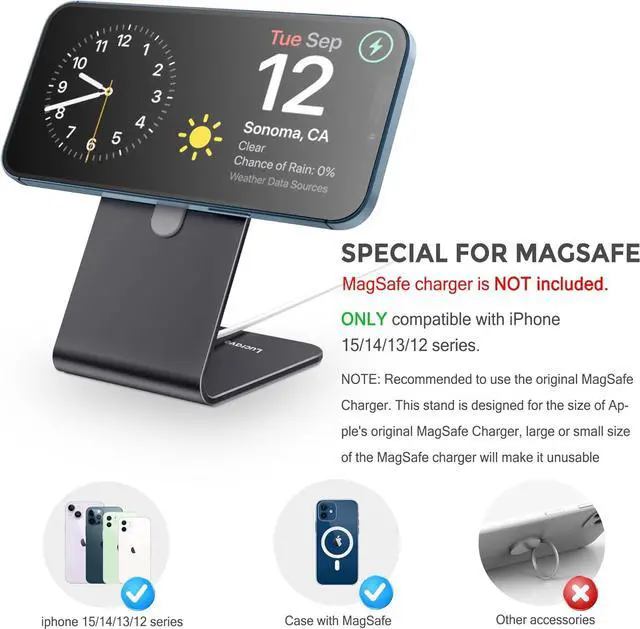 Alt view image 3 of 7 - CreaDream Stand for MagSafe Charger, Aluminum Stand Holder for iPhone 15 14 13 12 Series, Magsafe Accessories Compatible with iPhone 15 14 13 12 Plus, Pro, Pro Max [MagSafe Charger Not Included]