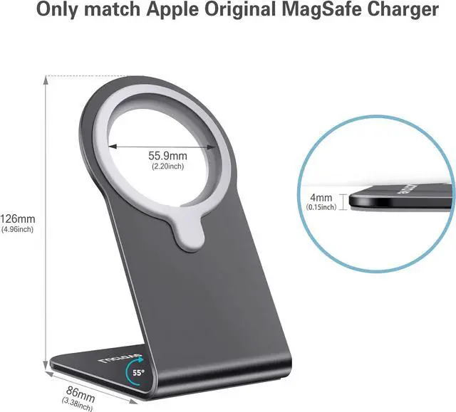 Alt view image 4 of 7 - CreaDream Stand for MagSafe Charger, Aluminum Stand Holder for iPhone 15 14 13 12 Series, Magsafe Accessories Compatible with iPhone 15 14 13 12 Plus, Pro, Pro Max [MagSafe Charger Not Included]