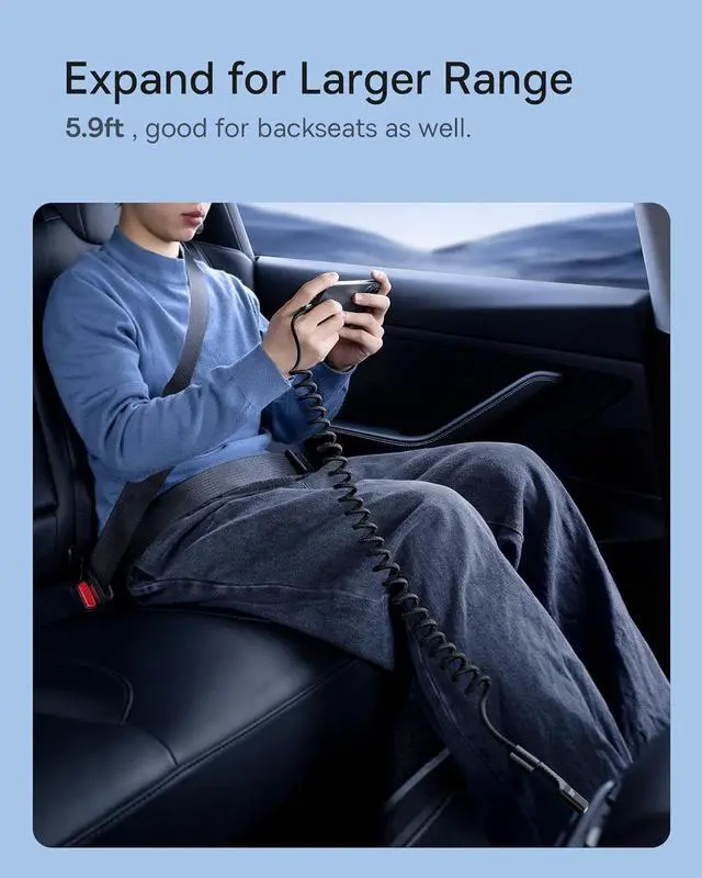 Alt view image 5 of 6 - Baseus USB C Cable for Car, PD 100W 5A Fast Charging USB C Carplay Cable, Coiled USB C to USB C Charger Cord Compatible with iPhone15/Pro/Plus/Pro Max, Samsung Galaxy S23 S22 S21, Note 20 10 (3.3ft)