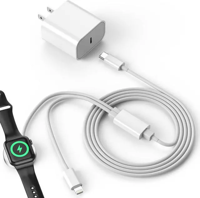 Main image of Upgraded 2-in-1 Apple Watch Charger and iPhone Charger with Fast USB C Charging Cable [Apple MFi Certified] 20W Wall Charger Block - for Apple Watch Series SE/10/9/8/7/6&iPhone 14/13/12/11