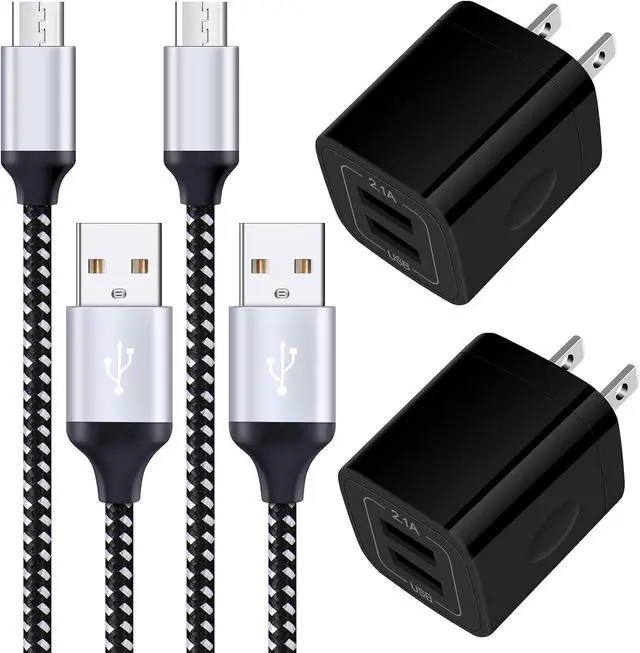 Main image of Android Charger, 2-Pack 2.1A Dual Port USB Charging Block Charger Plug with 6FT Fast Charging Micro USB Cable Phone Chargers Android Cord for Samsung Galaxy S7 S6 S5 J7V J7 J8 Note 5,LG K40 K30 K20 G3