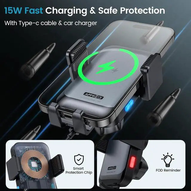 Alt view image 2 of 7 - APPS2Car Wireless Car Charger Mount CD Slot Auto Clamping 15W Fast Charging CD Phone Holder for Car Wireless Charger Fit for iPhone 15 14 13 12 Pro Max, Samsung S23 Ultra S22 Note 20, Google, LG etc.