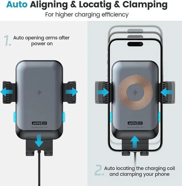 Alt view image 3 of 7 - APPS2Car Wireless Car Charger Mount CD Slot Auto Clamping 15W Fast Charging CD Phone Holder for Car Wireless Charger Fit for iPhone 15 14 13 12 Pro Max, Samsung S23 Ultra S22 Note 20, Google, LG etc.