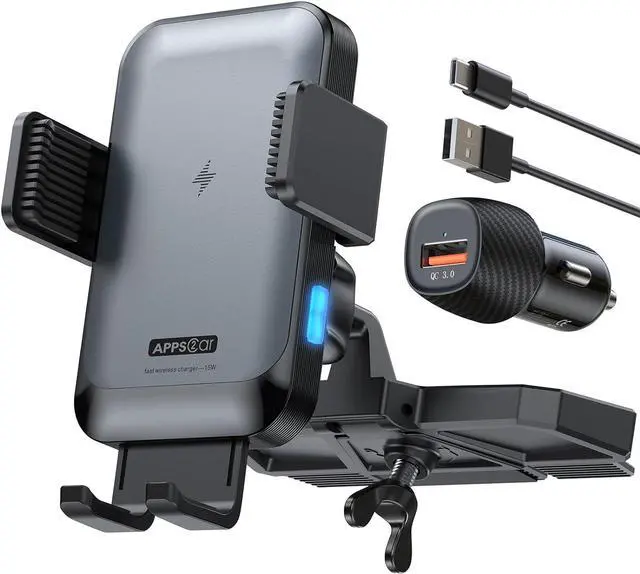 Alt view image 7 of 7 - APPS2Car Wireless Car Charger Mount CD Slot Auto Clamping 15W Fast Charging CD Phone Holder for Car Wireless Charger Fit for iPhone 15 14 13 12 Pro Max, Samsung S23 Ultra S22 Note 20, Google, LG etc.