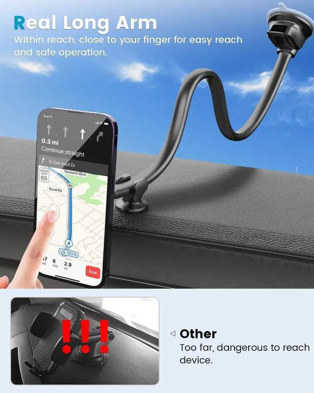 Alt view image 2 of 7 - APPS2Car for Magsafe Car Mount Magnetic Phone Holder Upgraded 13-Inch Long Arm Suction Cup Windshield Mount fits iPhone 15 Pro Max Plus 14 13 12 Mini