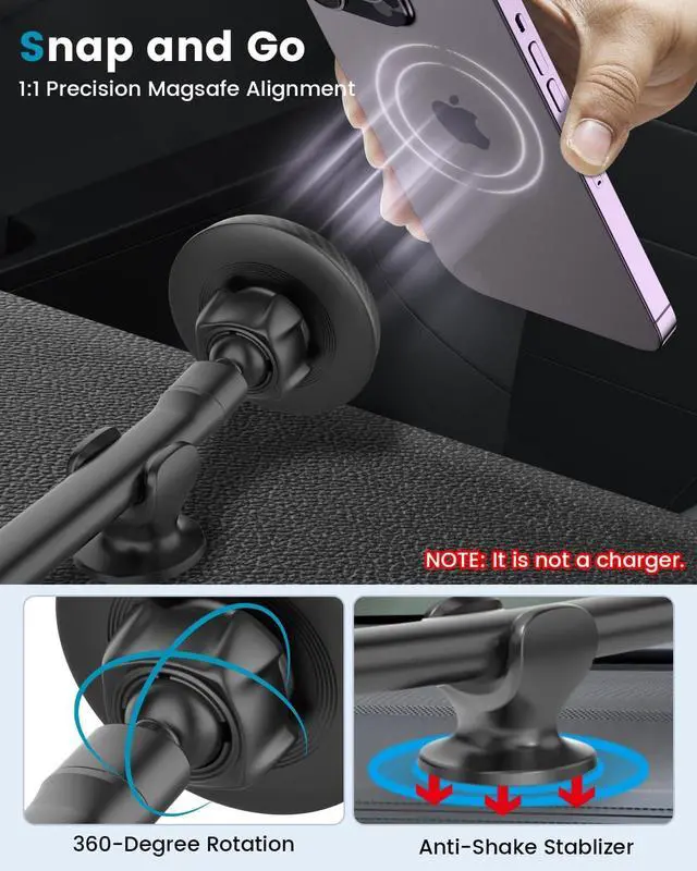 Alt view image 3 of 7 - APPS2Car for Magsafe Car Mount Magnetic Phone Holder Upgraded 13-Inch Long Arm Suction Cup Windshield Mount fits iPhone 15 Pro Max Plus 14 13 12 Mini