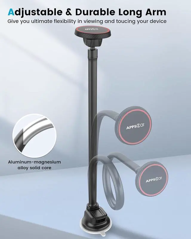 Alt view image 4 of 7 - APPS2Car for Magsafe Car Mount Magnetic Phone Holder Upgraded 13-Inch Long Arm Suction Cup Windshield Mount fits iPhone 15 Pro Max Plus 14 13 12 Mini