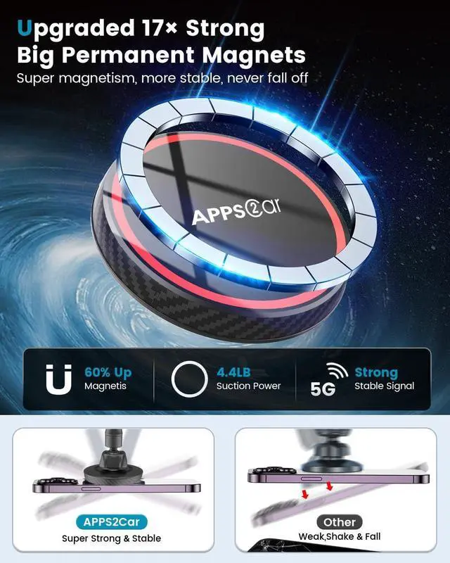 Alt view image 5 of 7 - APPS2Car for Magsafe Car Mount Magnetic Phone Holder Upgraded 13-Inch Long Arm Suction Cup Windshield Mount fits iPhone 15 Pro Max Plus 14 13 12 Mini