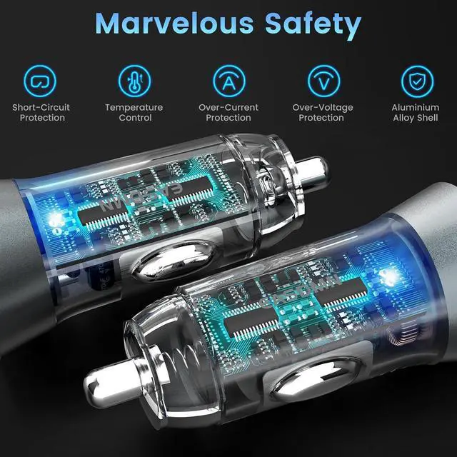 Alt view image 6 of 7 - 2-Pack 90W USB C Super Fast Car Charger, Dual-Port [PD/PPS 45W & QC 45W] Car Cigarette Lighter USB Charger Adaper for Samsung Galaxy S24 Ultra/S24+/S23 Ultra/S22+/S20,Note 20/10+,Tab S9/S8, iPhone 15