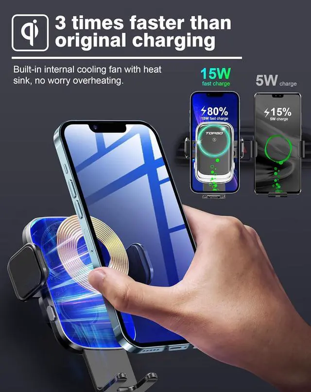 Alt view image 3 of 7 - [Upgraded] TOPGO Cup Holder Phone Mount Wireless Charger,Universal Cell Phone Holder Car Charger Wireless-Charger-Cup-Phone-Holder Fast Charging for iPhone11/11 Pro/11 Pro Max, Samsung Galaxy Black
