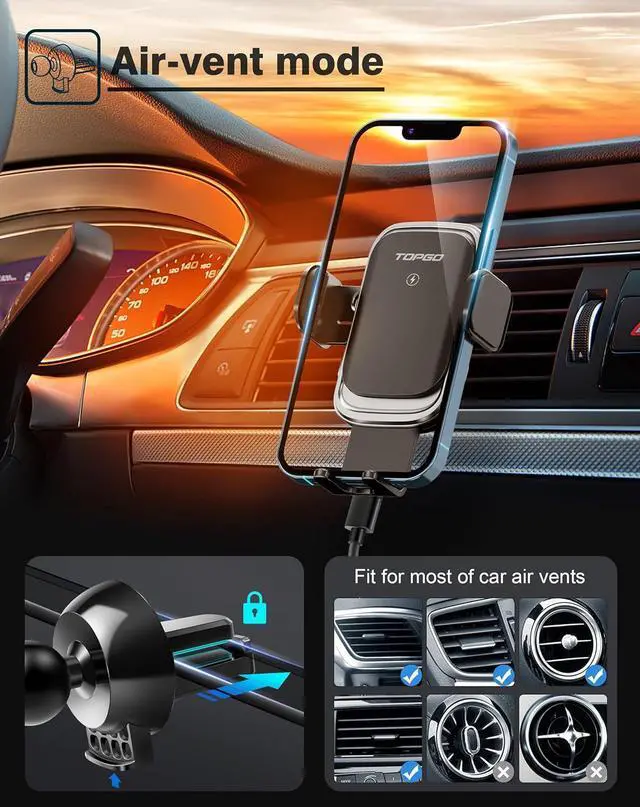 Alt view image 6 of 7 - [Upgraded] TOPGO Cup Holder Phone Mount Wireless Charger,Universal Cell Phone Holder Car Charger Wireless-Charger-Cup-Phone-Holder Fast Charging for iPhone11/11 Pro/11 Pro Max, Samsung Galaxy Black