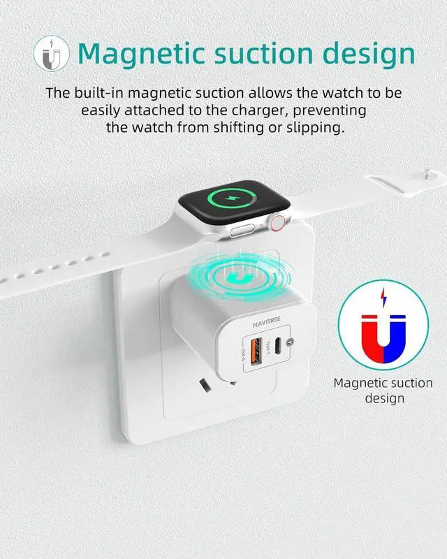 Alt view image 4 of 7 - 3-in-1 Charger Block, Built-in Watch Charger, 20W Portable Dual Port Charging Brick USB C Wall Plug, Suitable for Apple Watch 9/8/7/6/5/4/3/2/1/SE/Ultra, iPhone 15/14/13/12 Series