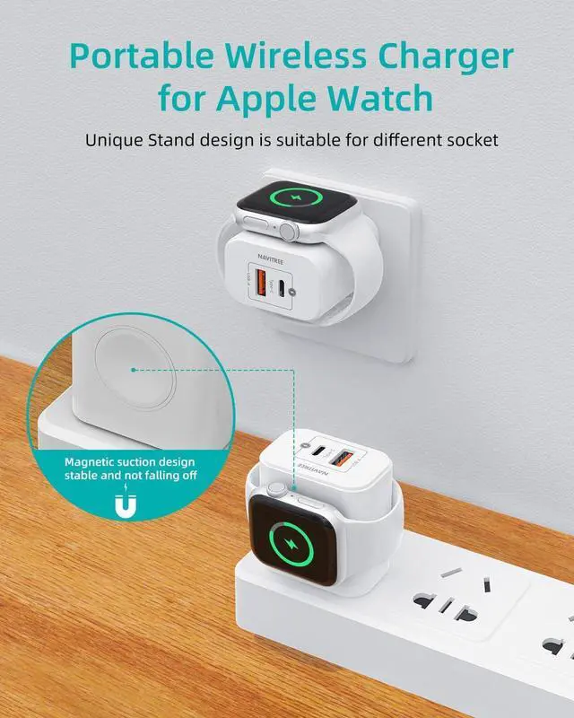 Alt view image 6 of 7 - 3-in-1 Charger Block, Built-in Watch Charger, 20W Portable Dual Port Charging Brick USB C Wall Plug, Suitable for Apple Watch 9/8/7/6/5/4/3/2/1/SE/Ultra, iPhone 15/14/13/12 Series