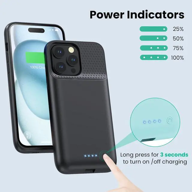 Alt view image 6 of 7 - Battery Case for iPhone 15 Pro Max,Powerful 8600mah Ultra-Slim Protective Charging Case,15W Fast Charging Portable Rechargeable Expandable Battery Charger Cover for iPhone 15 Pro Max(6.7inch)-Black