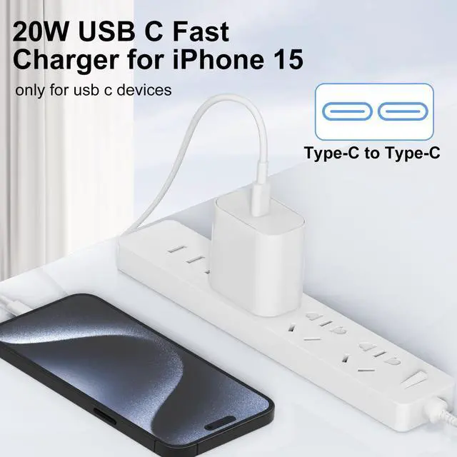 Alt view image 2 of 7 - iPhone 15 Charger Fast Charging 10 ft USB C to USB C Cable Long,Apple 60W Type C to C Cord and USBC Wall Block,iPad Pro Power Adapter Cube Brick for iPhone 15 Pro Max/iPad 12.9/11inch/Air 4th/Min