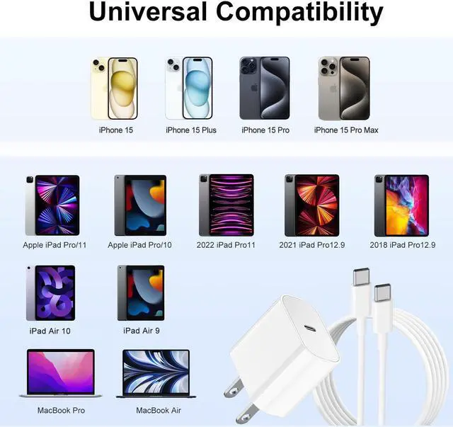 Alt view image 6 of 7 - iPhone 15 Charger Fast Charging 10 ft USB C to USB C Cable Long,Apple 60W Type C to C Cord and USBC Wall Block,iPad Pro Power Adapter Cube Brick for iPhone 15 Pro Max/iPad 12.9/11inch/Air 4th/Min