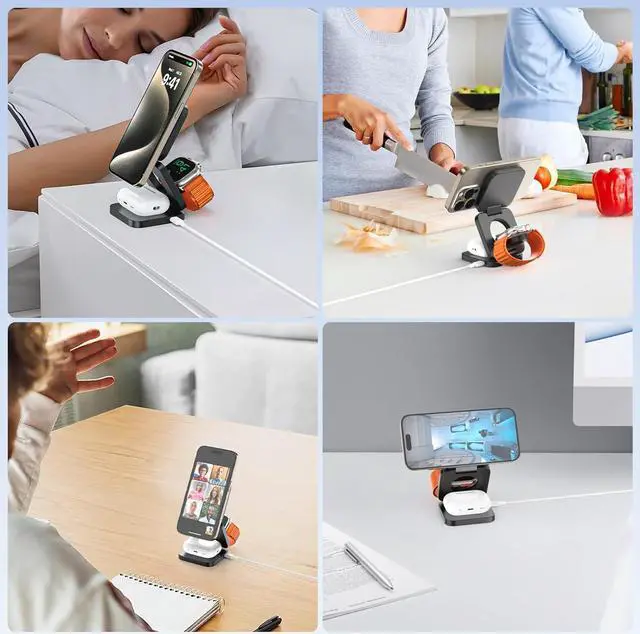 Alt view image 4 of 7 - 3 in 1 Charging Station for Apple, Mag-Safe Portable Charger Dock, Foldable Travel Charger for Apple Multiple Devices, Wireless Charger for iPhone 15 14 13 12, for Apple Watch, for