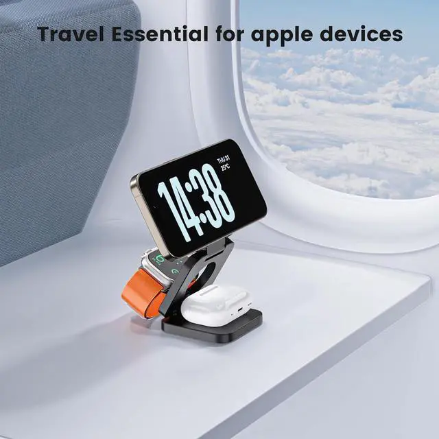 Alt view image 5 of 7 - 3 in 1 Charging Station for Apple, Mag-Safe Portable Charger Dock, Foldable Travel Charger for Apple Multiple Devices, Wireless Charger for iPhone 15 14 13 12, for Apple Watch, for