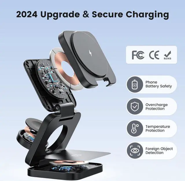Alt view image 6 of 7 - 3 in 1 Charging Station for Apple, Mag-Safe Portable Charger Dock, Foldable Travel Charger for Apple Multiple Devices, Wireless Charger for iPhone 15 14 13 12, for Apple Watch, for