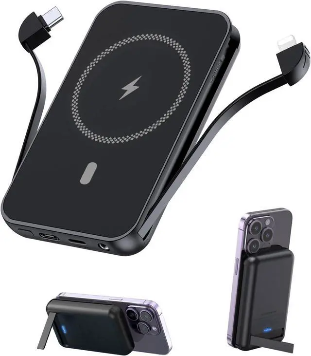 Main image of for Magnetic Power Bank, 6800mAh Wireless Portable Charger with PD30W Fast Charging, Mag-Safe Battery Pack Built-in 2 Output Cables for iPhone 15/14/13/12 Series(Black)