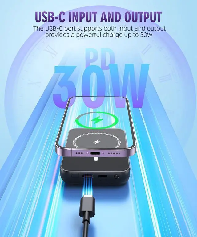 Alt view image 3 of 7 - for Magnetic Power Bank, 6800mAh Wireless Portable Charger with PD30W Fast Charging, Mag-Safe Battery Pack Built-in 2 Output Cables for iPhone 15/14/13/12 Series(Black)
