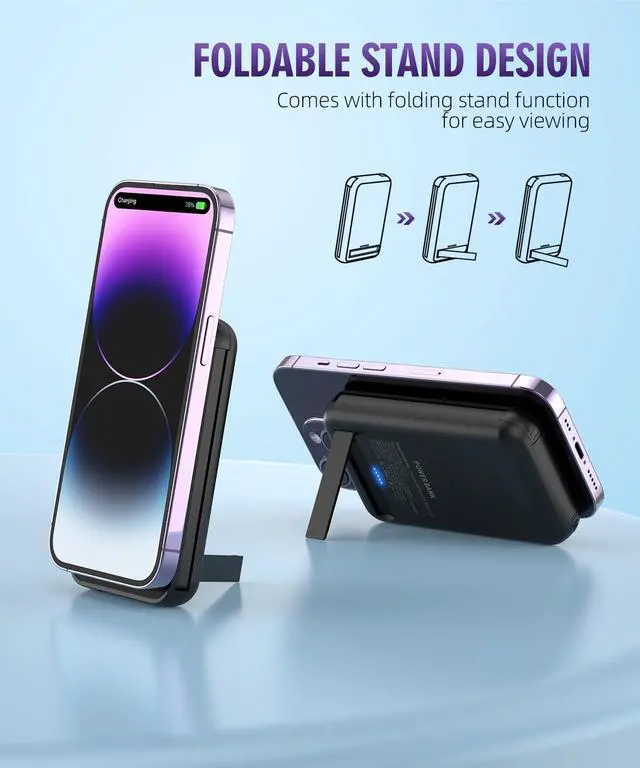 Alt view image 4 of 7 - for Magnetic Power Bank, 6800mAh Wireless Portable Charger with PD30W Fast Charging, Mag-Safe Battery Pack Built-in 2 Output Cables for iPhone 15/14/13/12 Series(Black)