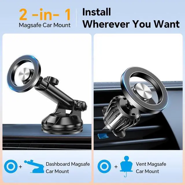 Alt view image 2 of 7 - for iPhone MagSafe Car Mount Windshield + Vent + Dash Window Magnetic Phone Holder Car Magsafe Accessories20 Magnets+ Suction Cupfor iPhone 15,14,13,12,Pro,Max/Plus/Mini MagSafe Phone mount Case