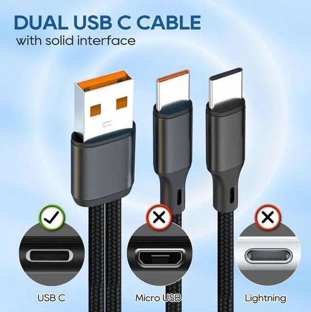 Alt view image 2 of 7 - UCEC Dual USB C Cable, 4ft USB A to USB Type C Splitter Charging Cable, 2 in 1 Multi Charging Cable USB C Wire, Braided Nylon USB-C Charger Cable Compatible with Samsung Galaxy Pixel Huawei LG Tablet