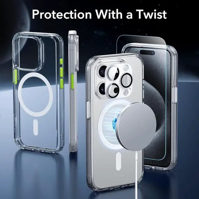 Alt view image 2 of 7 - ESR for iPhone 15 Pro Case (5 in 1) Set, Translucent Matte Case with Screen Protector and Camera Lens Protectors, Compatible with MagSafe, Military-Grade Protection, Classic Series, Clear