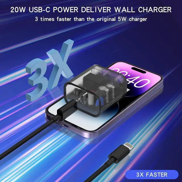 Alt view image 3 of 7 - Phone Charger [MFi Certified] 2 Pack 20W PD USB C Wall Fast Charger Adapter with 2 Pack 6FT Type C to Lightning Cable Compatible for iPhone 14 13 12 11 Pro Max XR XS X,iPad (Transparent Black)